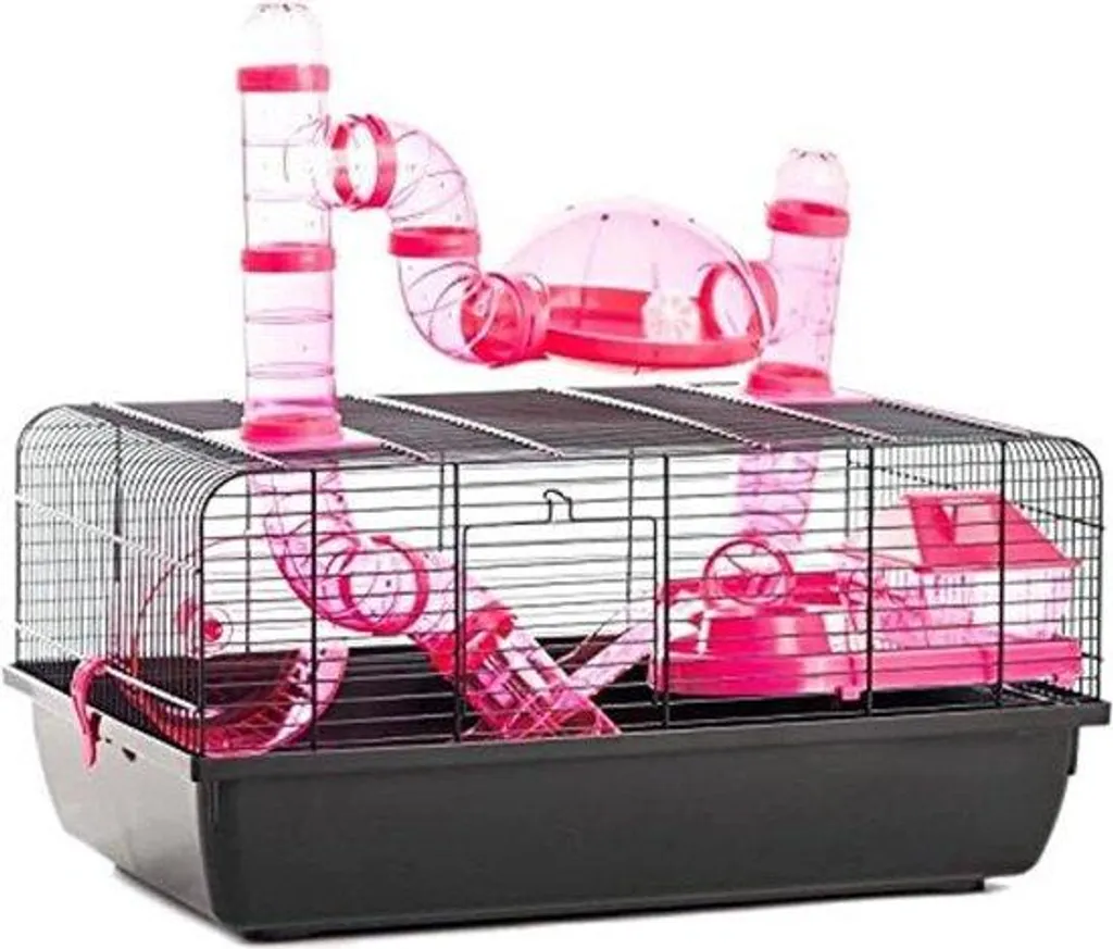 Cage pour hamster rose 58x38 cm idéale pour premier équipement rongeur