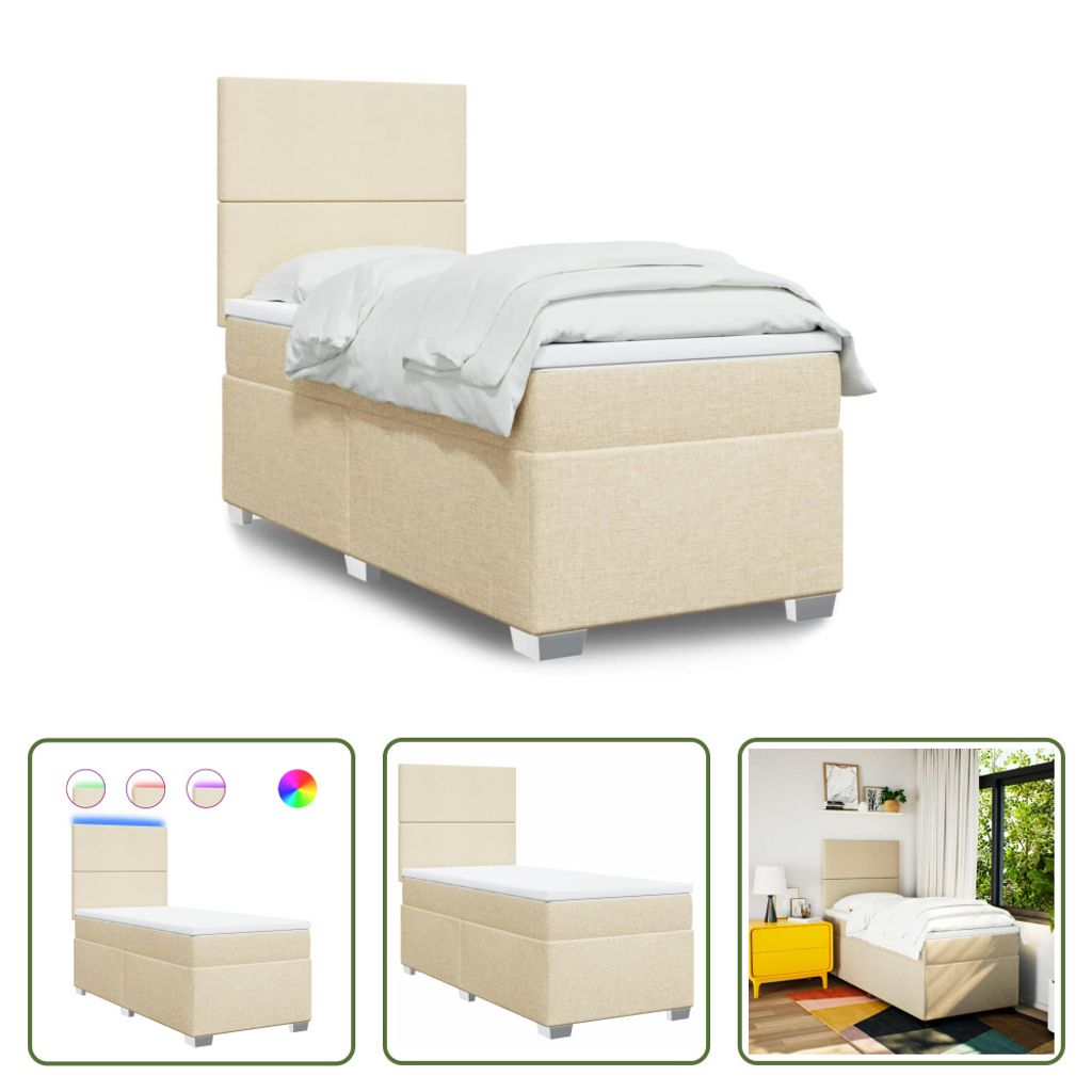 The Living Store Boxspringbett mit Matratze Creme 90x190 cm Stoff