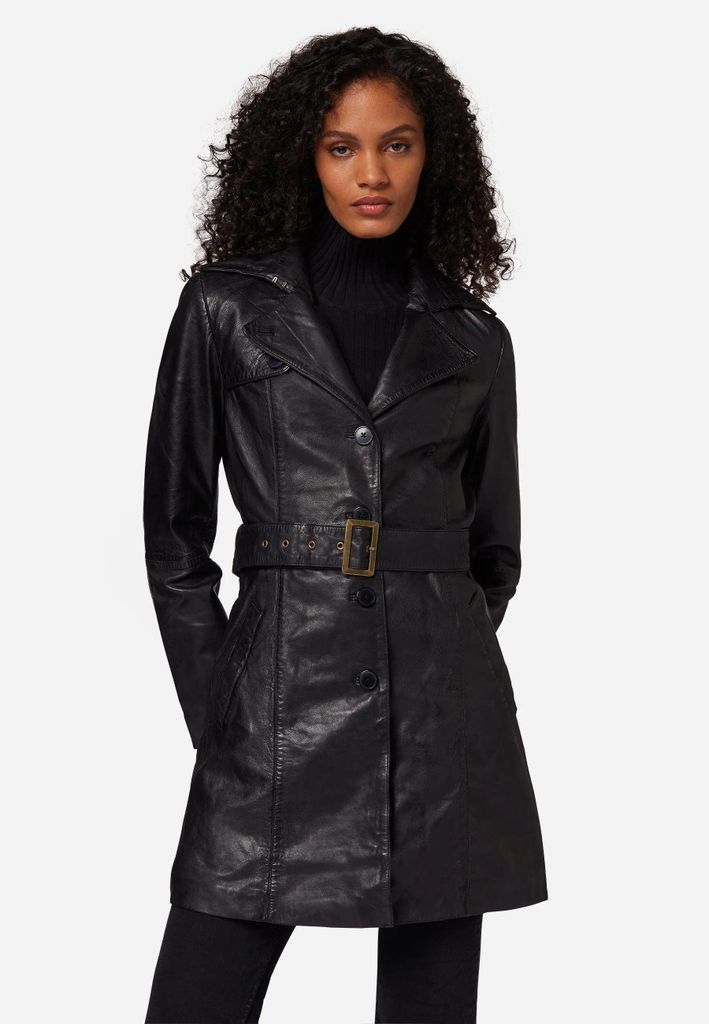 Damen Ledermantel Trenchcoat Ricano KATE – Schwarz / L