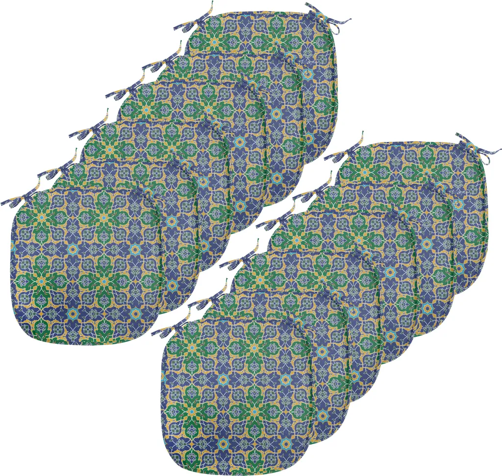 ABAKUHAUS Rivestimenti per sedie da sala da pranzo, damasco orientale, cuscini decorativi impermeabili con cinturini per sedie da cucina, 40 cm x 40 cm, confezione da 12, giallo verde verde acqua