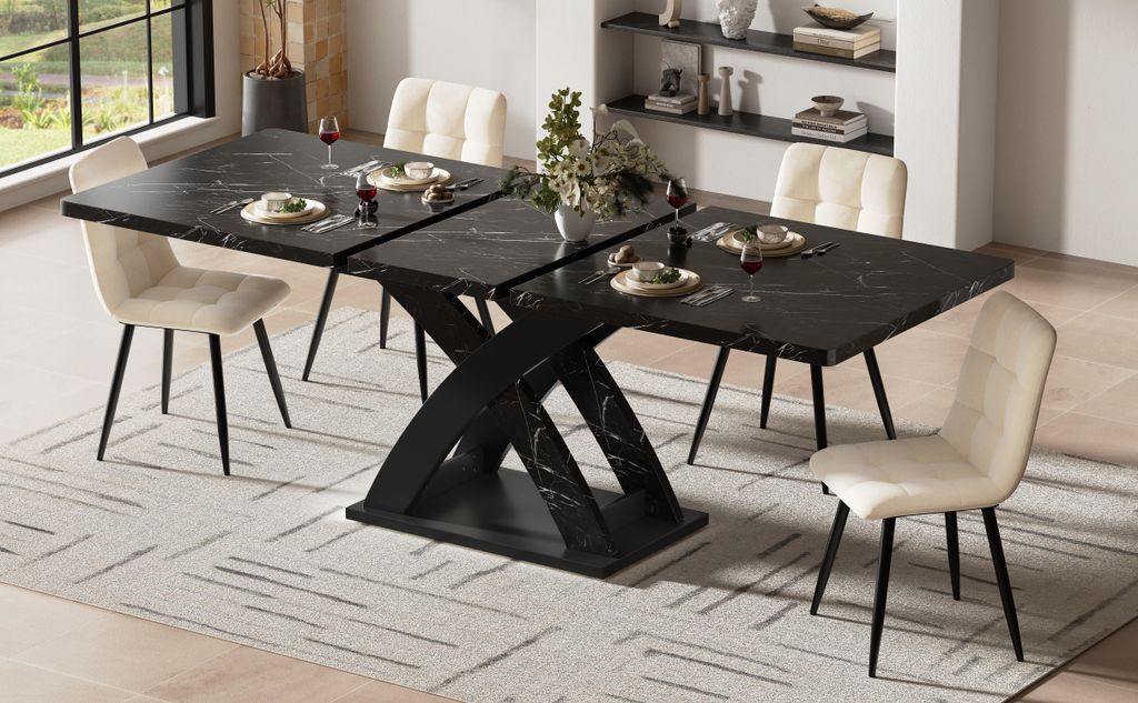 okwish Ausziehbarer Esstisch Küchentisch mit X-förmigen Querstreben,Balkontisch mit ausziehbares Tischplatten-Design und Metallausziehhalterungen...
