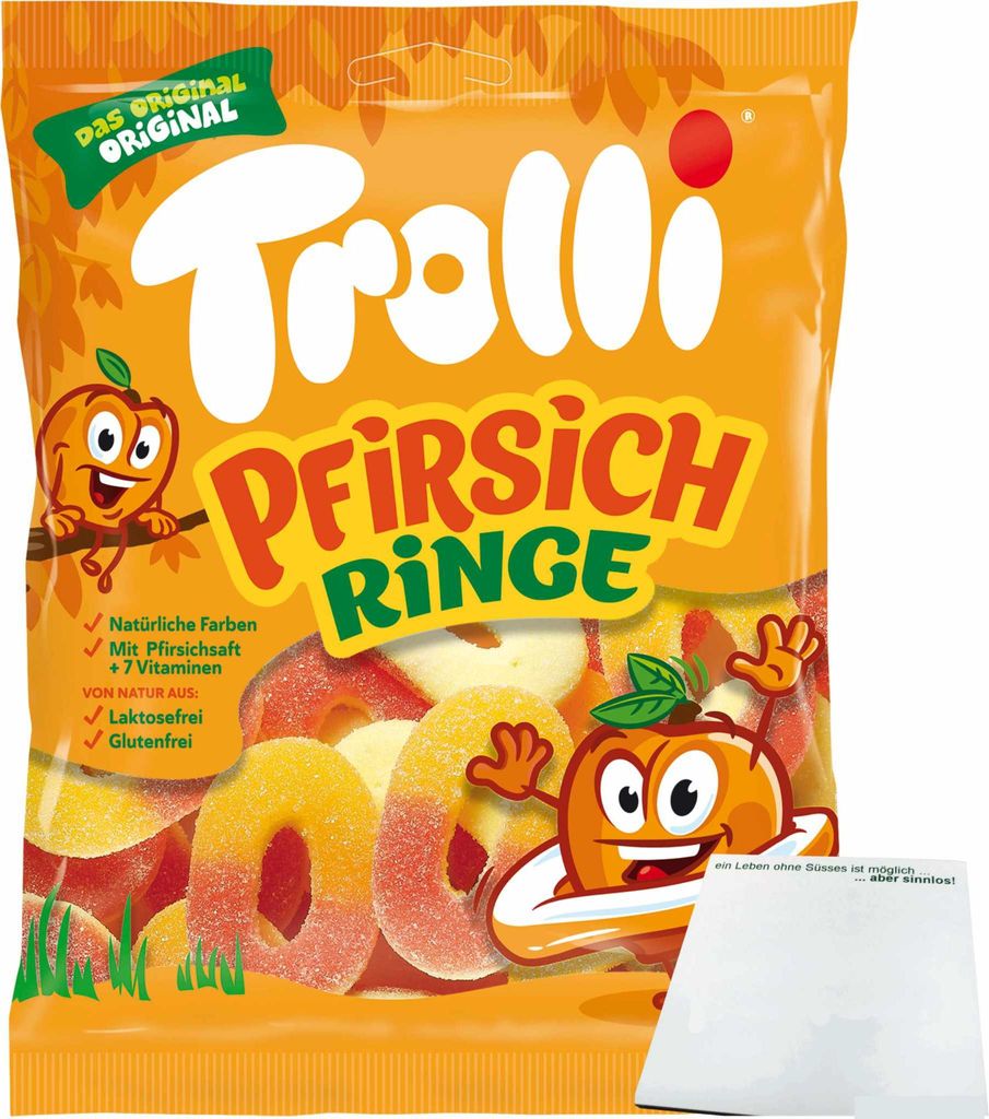 Trolli Pfirsichringe (150g Beutel) + usy Bolock