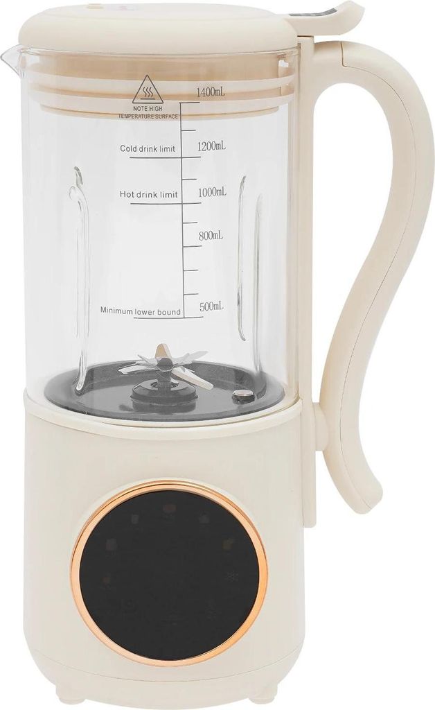 Pflanzendrinkbereiter - Soja- & Nussdrinkmaschine - 1,4 l - 16 Klingen - Borosilikatglas & Edelstahl - 600W Heizung, 200W Mix - EU 220V 50Hz - Weiß