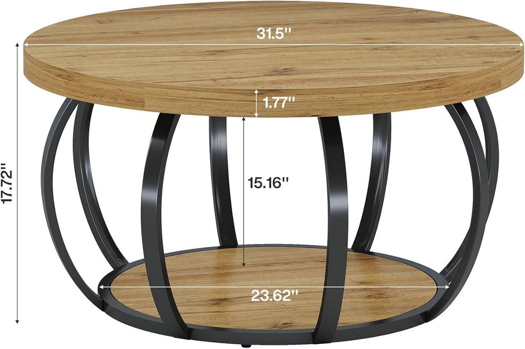 Tribesigns Runde Couchtisch, Industrial 2-Tier-Kreis Produktbild 