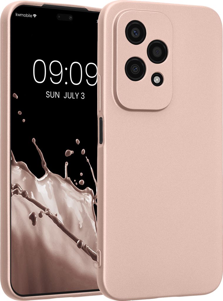 kwmobile Handyhülle kompatibel mit HONOR 200 Lite Hülle - weiche Silikon Case metallisch schimmernd in Metallic Rosegold