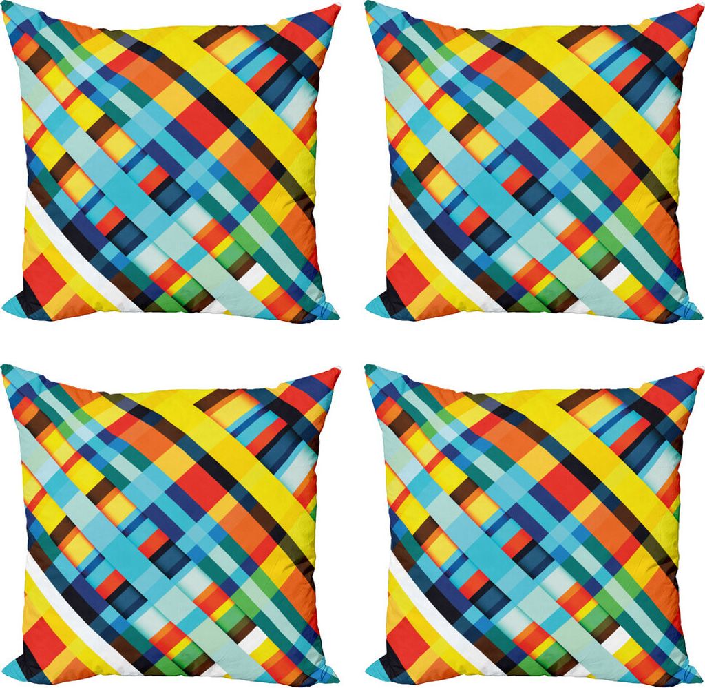 ABAKUHAUS Bunt Kissenbezug Set (4 Stück), Vivid Retro Linien, Moderner Doppelseitiger Digitaldruck, 45 cm x 45 cm, Mehrfarbig