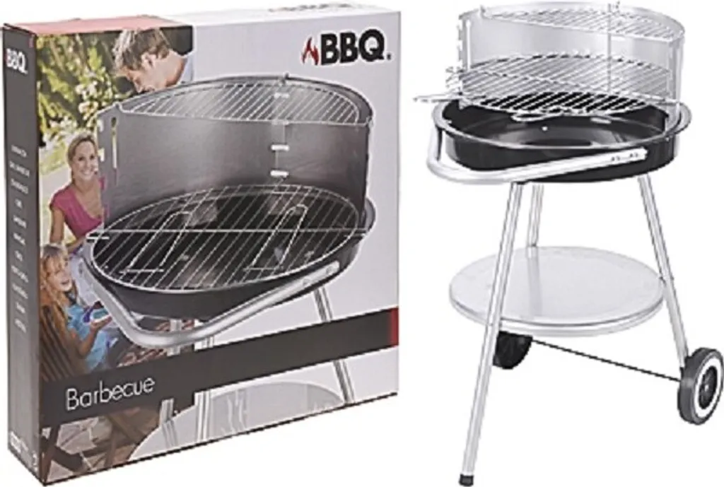 Barbecue extérieur robuste Ø47x75cm avec foyer en acier émaillé noir