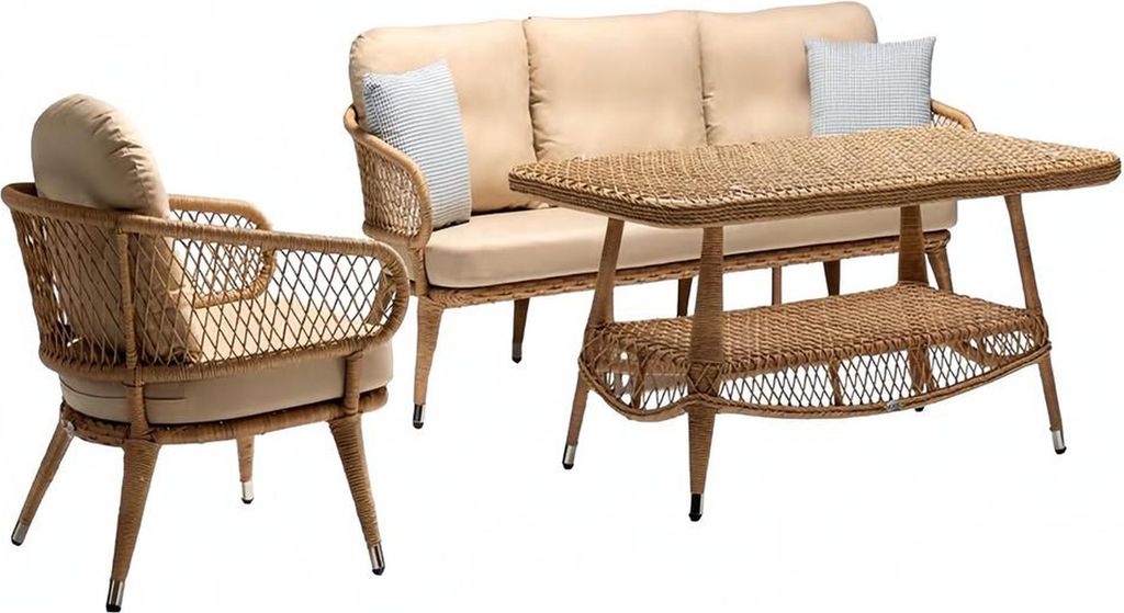 Sofagarnitur set Couchtisch 3 Sitzer Sofas Beige Sessel Moderne Terrasse set