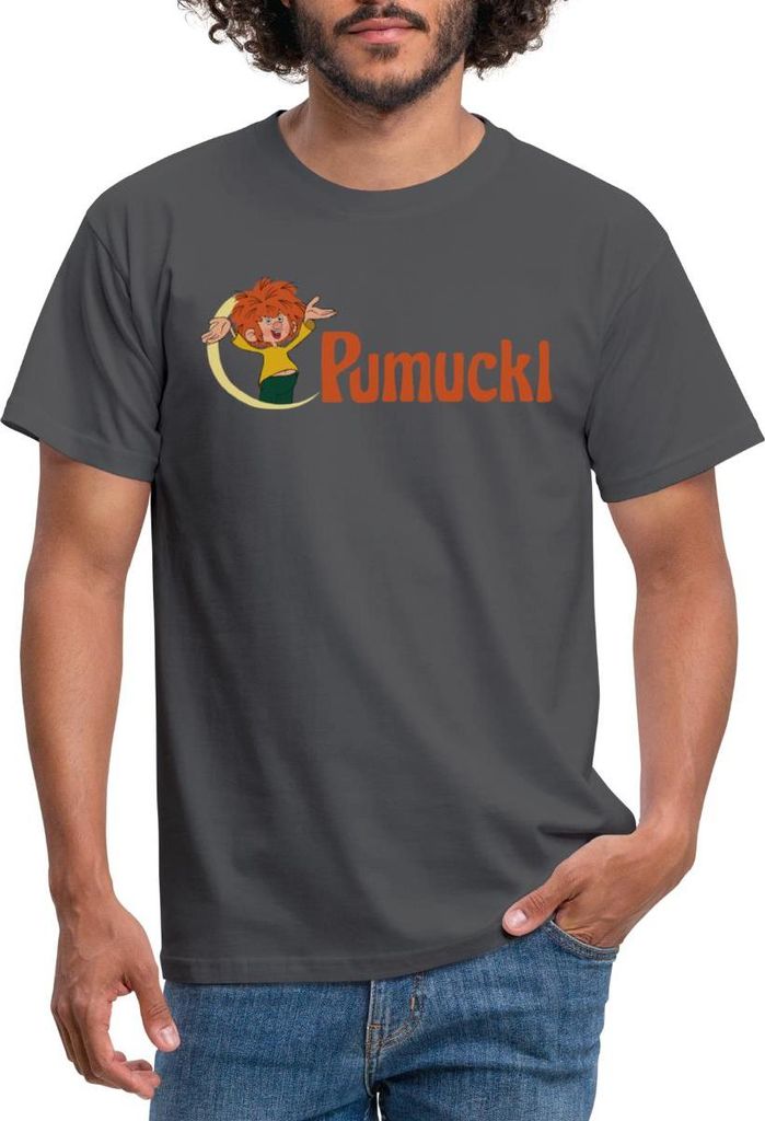 Spreadshirt Pumuckl Mit Frecher Pose Und Logo Schriftzug Männer T-Shirt, M, Anthrazit
