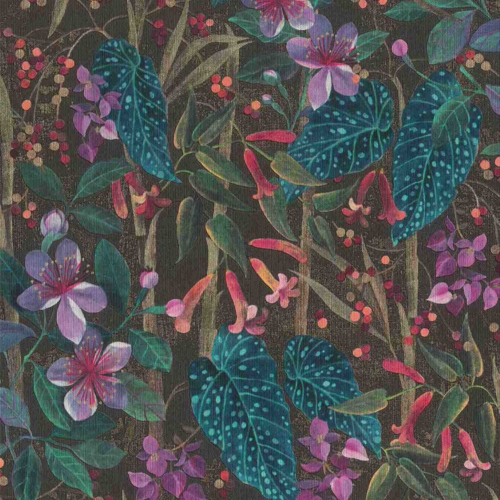 Vliestapete 538236 Tapete Botanical Dschungel 53 x 1005 cm Rasch Curiosity Schwarz Rot