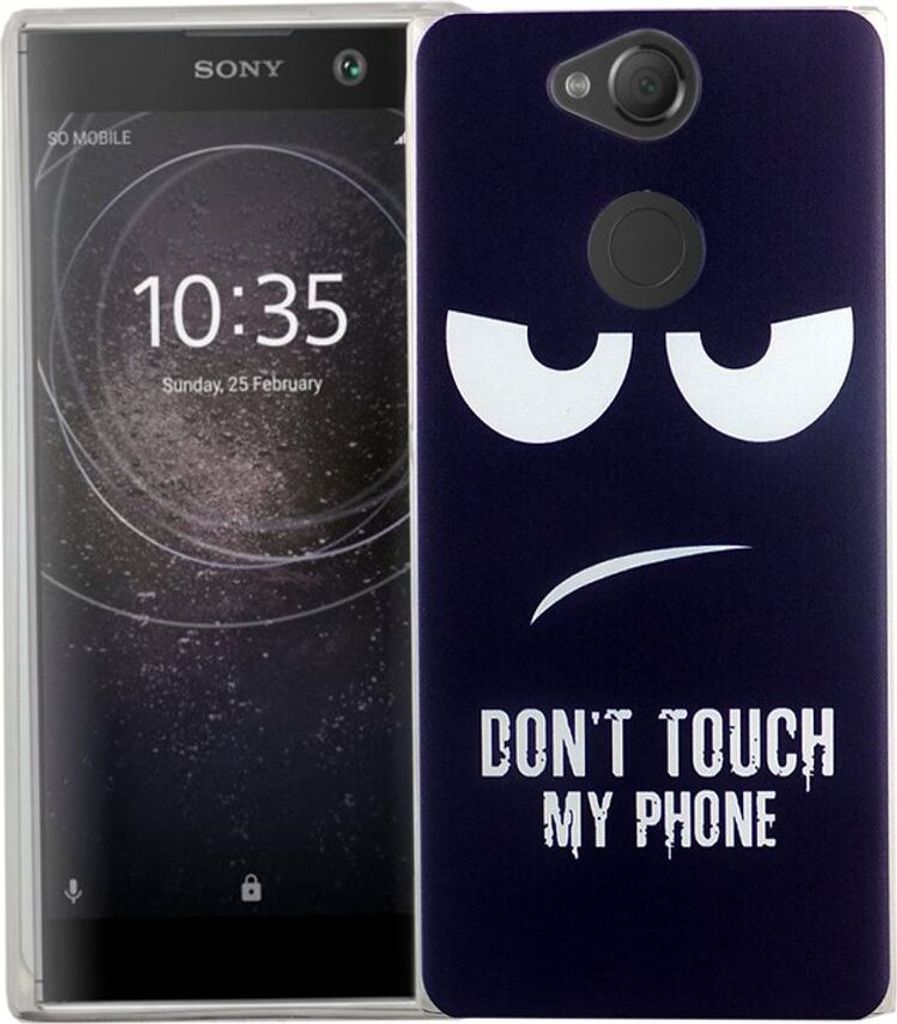 Handy Hülle für Sony Xperia XA2 Dont Touch My Phone Blau Smartphone Cover Bumper Schale Etuis