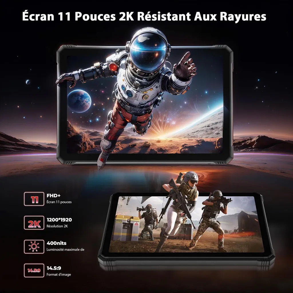 Tablette Incassable 11" 2K - HOTWAV R9 Plus, 24Go/512Go, Android 14