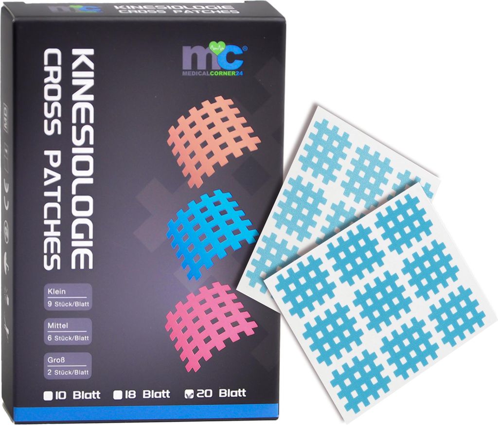 Medicalcorner24 Gittertapes – Cross Patches 2,7 x 2,1 cm, 10 Bögen à 9 Stück, blau