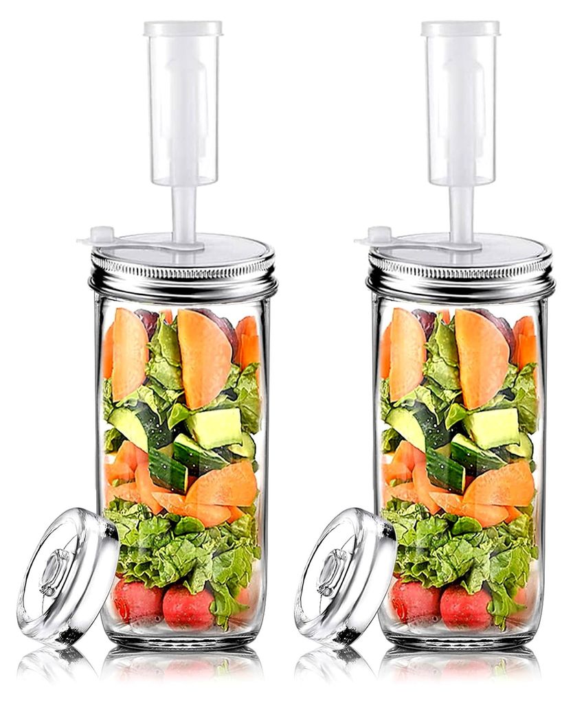 8-teiliges Fermentationsset mit 2 Glasgewichten, 2 Edelstahl-Deckeln, 2 Luftschlössern und 2 Deckeln für Sauerkraut, Kimchi, Kefir, Pickles und G...