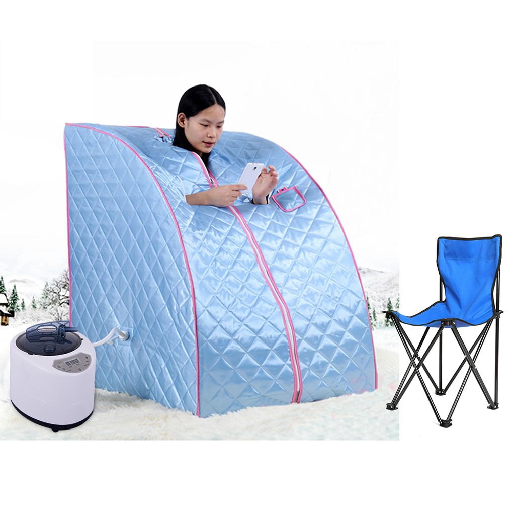 Dampfsauna Wärmekabine Sauna-Box Home Sauna mit Timer & 10 Temperaturstufen Sitzsauna 1000W Blau