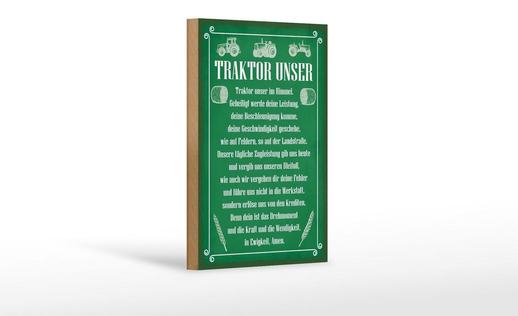 Holzschild Spruch 12x18cm Traktor unser in Ewigkeit Amen