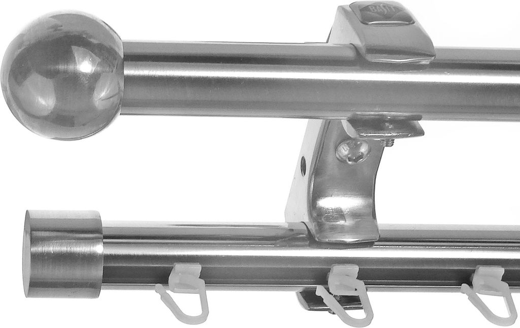 Rohr + Innenlauf Edelstahl Look Gardinenstange Ø 20mm Deckenträger 2-läufig zweiläufig Kugel D60 E33E30 RI