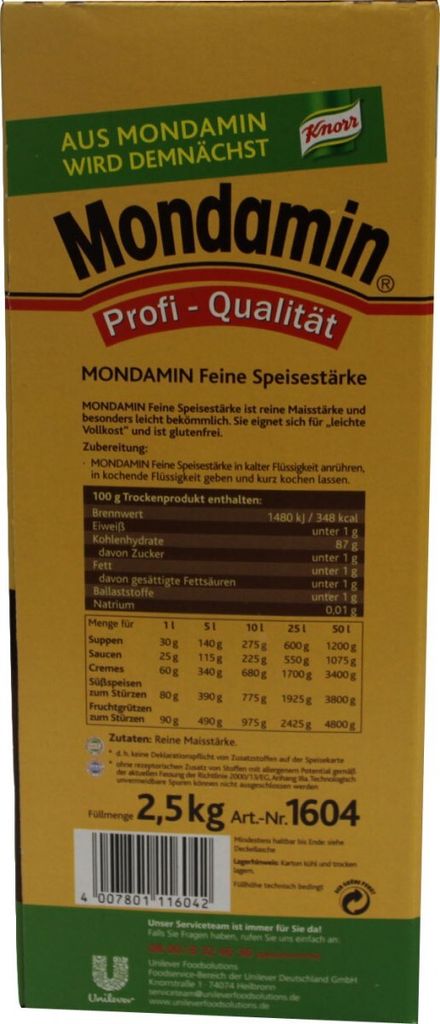 Knorr Mondamin Feine Speisestärke für Soßen Suppen und Gemüse 2500g