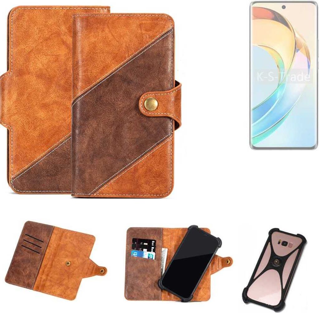 K-S-Trade Handyhülle Schutzhülle Bookstyle Case Wallet-Case kompatibel mit Honor X9b Cover Klapphülle Kantenschutz Smartphone dunkelbraun braun 1x