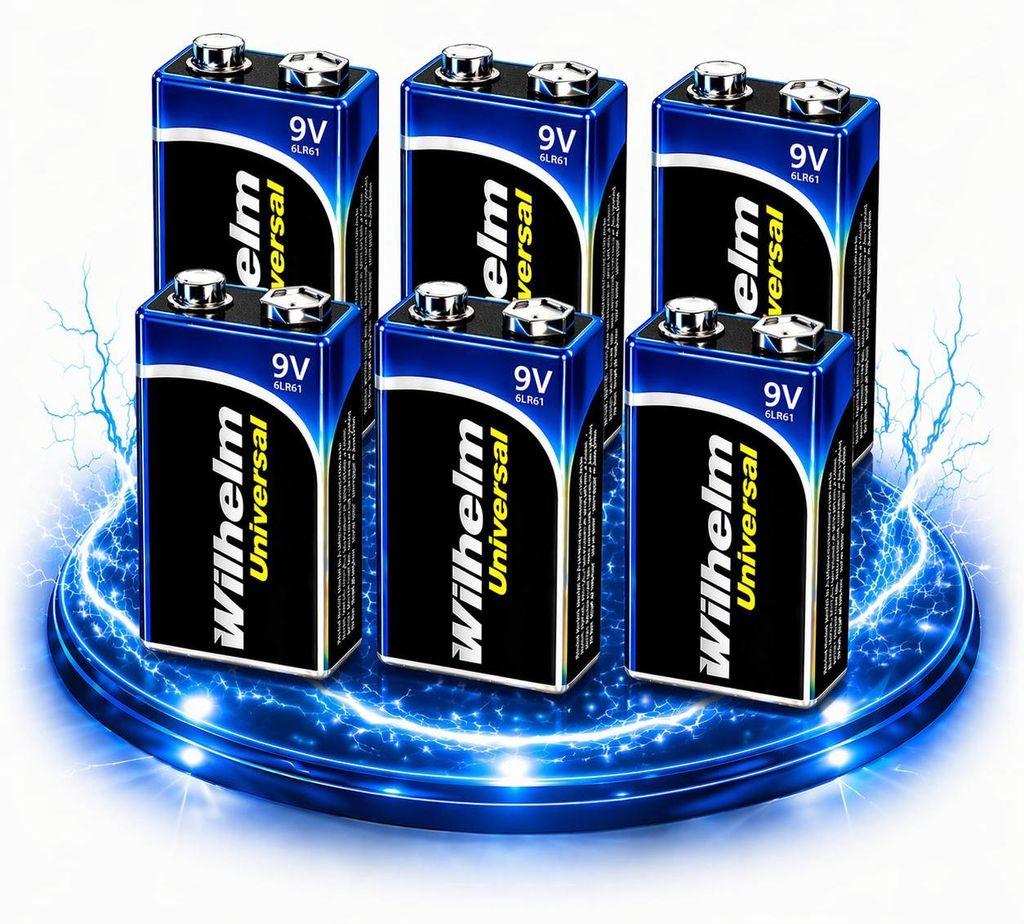 6 x Wilhelm Universal 9V Block Batterien auch für 10 Jahres Produktbild 