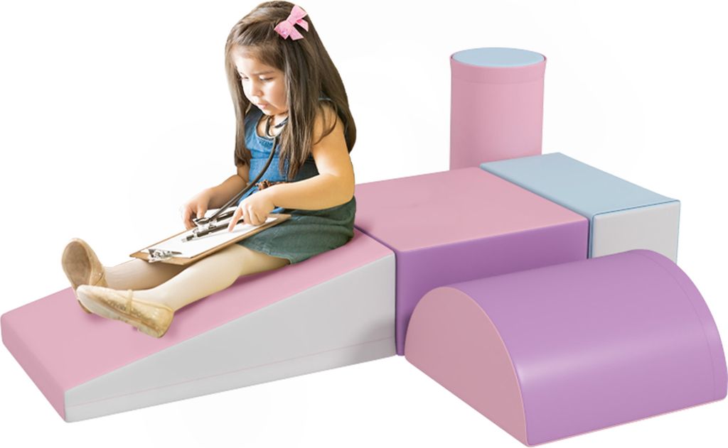 HOMCOM Softbausteine 5er-Set Schaumstoff Bausteine Riesenbausteine Bauklötze Bauspielzeug Schaumstoffblöcke für 1-3 Jahre alt Kinder Kunstleder EPE