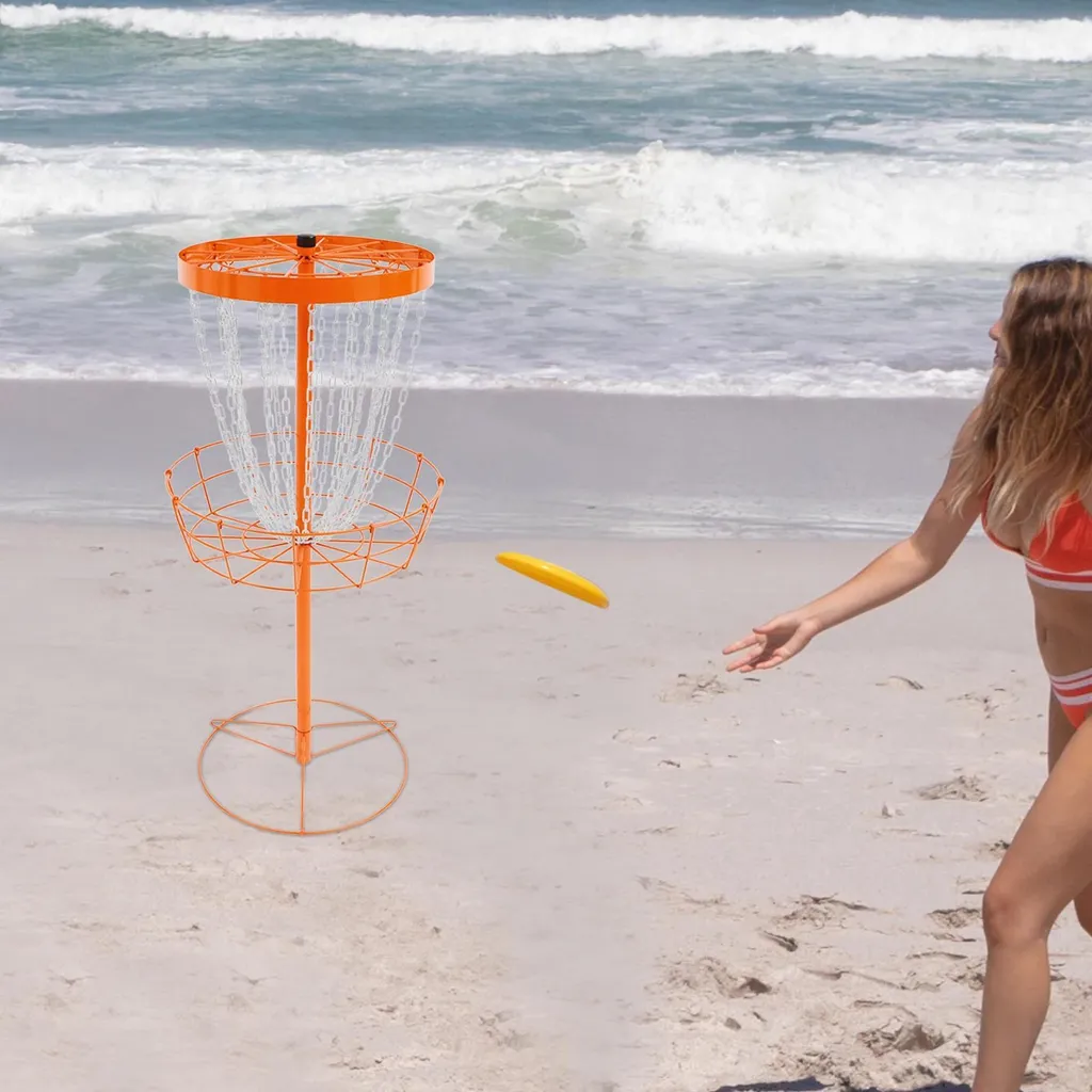 Cible de Disc Golf Portable avec Chaînes en Métal pour Extérieur