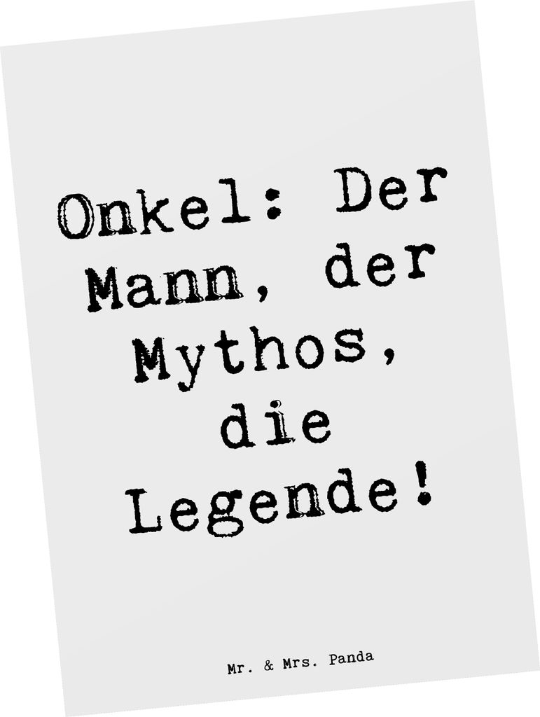 Mr. & Mrs. Panda Postkarte Spruch Onkel Legende - Weiß - Geschenk, Abenteuer, Inspiration, Jubiläen, Ansichtskarten, Fotokarte, Familie, Patenonk...