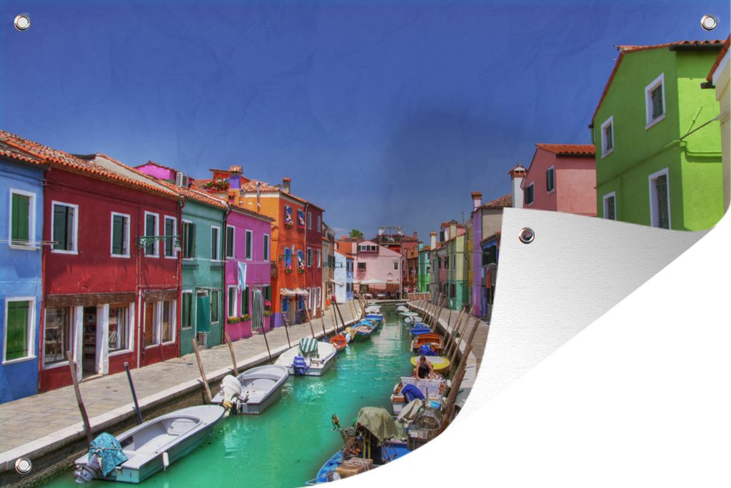 MuchoWow 90x60 cm Outdoor-Poster Gartendeko Sichtschutz Garten Poster für den Garten Bunte Häuser auf der italienischen Insel Burano