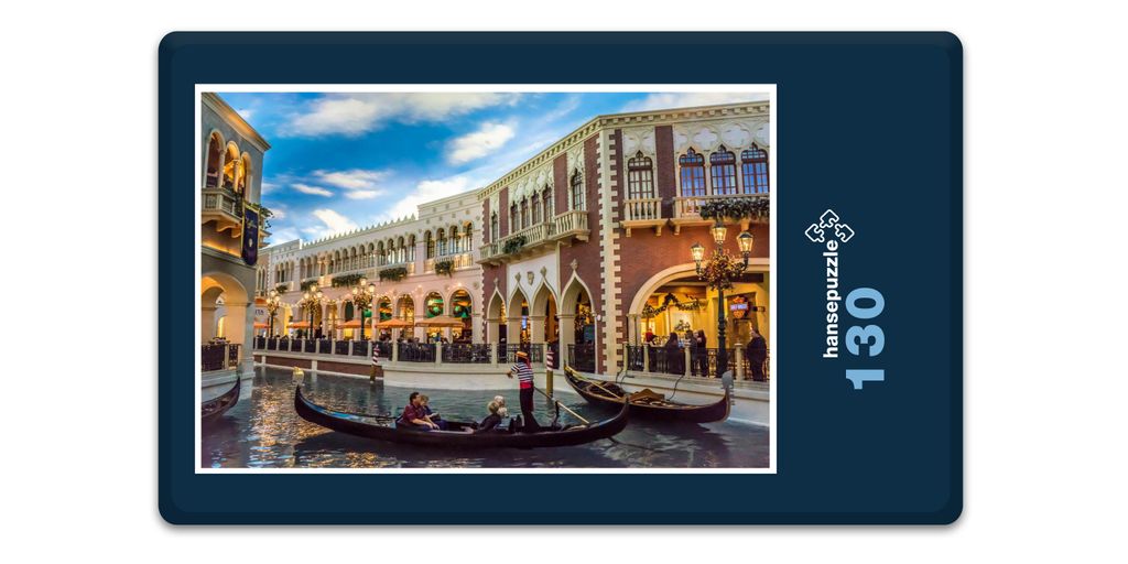 hansepuzzle 19266 - Venedig in Las Vegas Puzzle, 130 Teile, Orte, 28,7 x 20,0cm mit hochwertiger Aufbewahrung, Kartonbox & Beutel