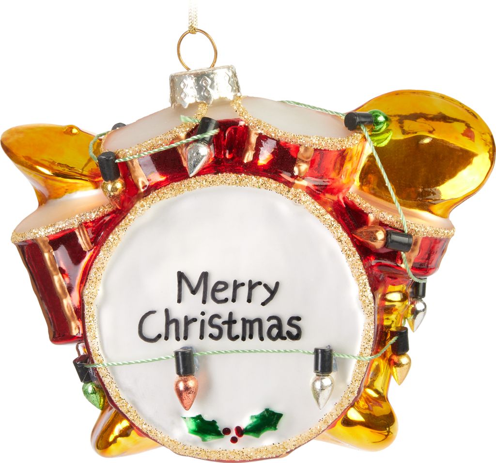 BRUBAKER Schlagzeug Merry Christmas Weihnachtskugel aus Glas - Handbemalt - Christbaumschmuck Lustig - Drums Rot - Figuren Weihnachtsdeko