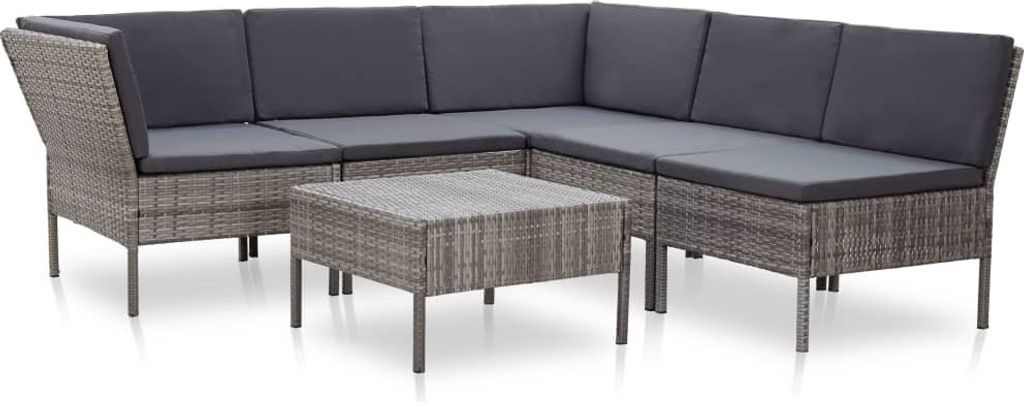 6-tlg. Garten-Lounge-Set mit Auflagen Poly Rattan Grau