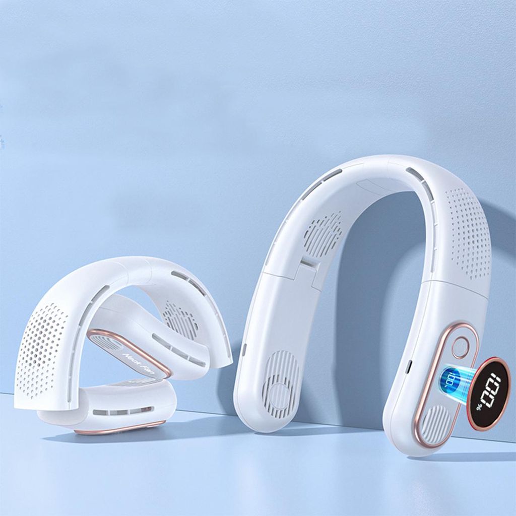 Mini USB-Ventilator Tragbarer Halsventilator 3 Stufen LED-Anzeige Faltbarer Nackenventilator Einstellbar Ventilator für Reisen, Sport, Innen Weiß