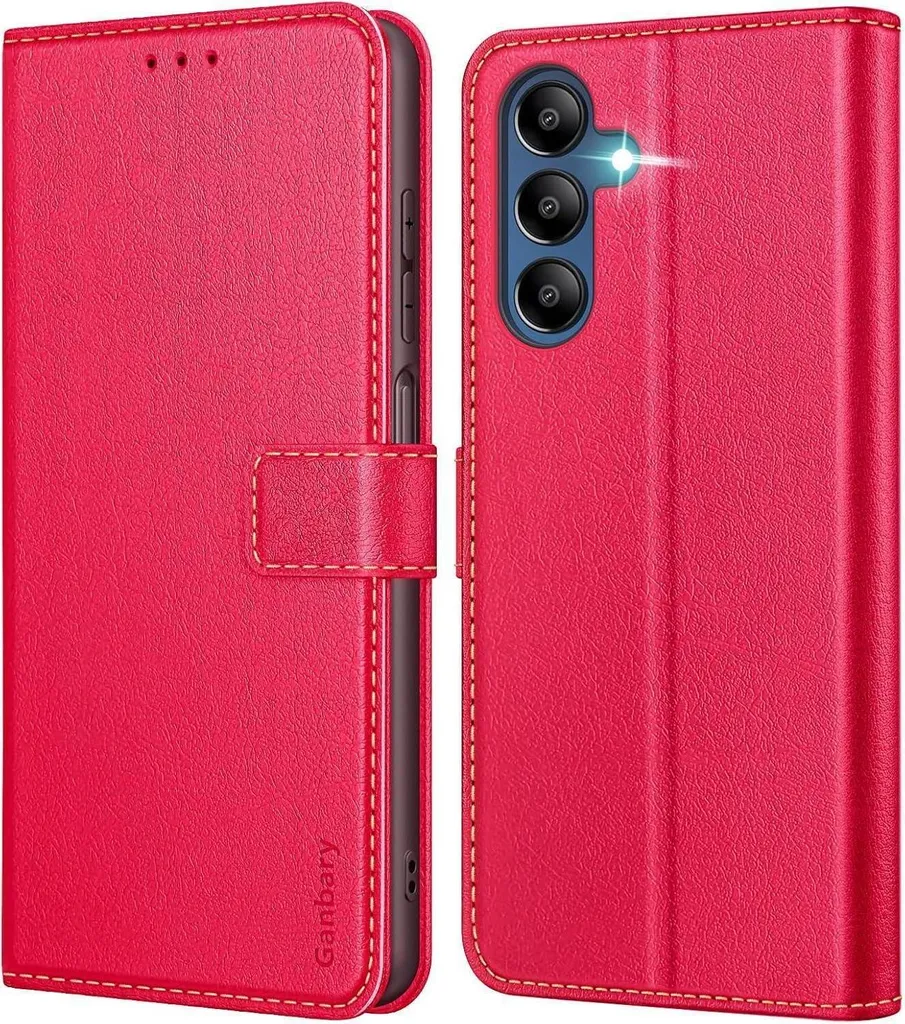Housse cuir Samsung Galaxy A15 5G - Étui clapet rouge avec porte-cartes