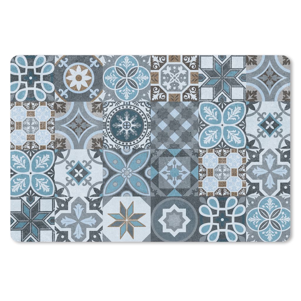 MuchoWow Schreibtischunterlage Design - Blume - Blau - Figuren 60x40 cm - XXL Mauspad - Großes Mauspad