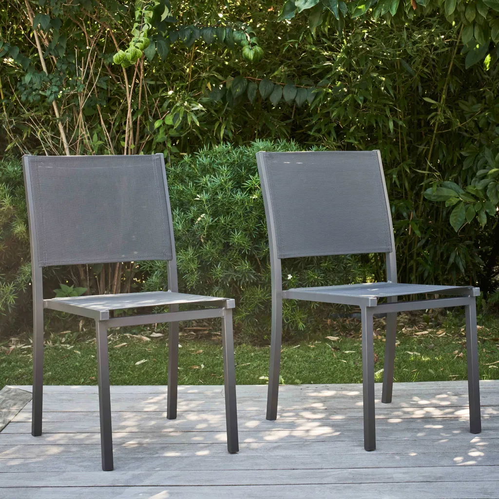 Chaise de jardin aluminium et textilène gris Oviala Nice - Lot de 2