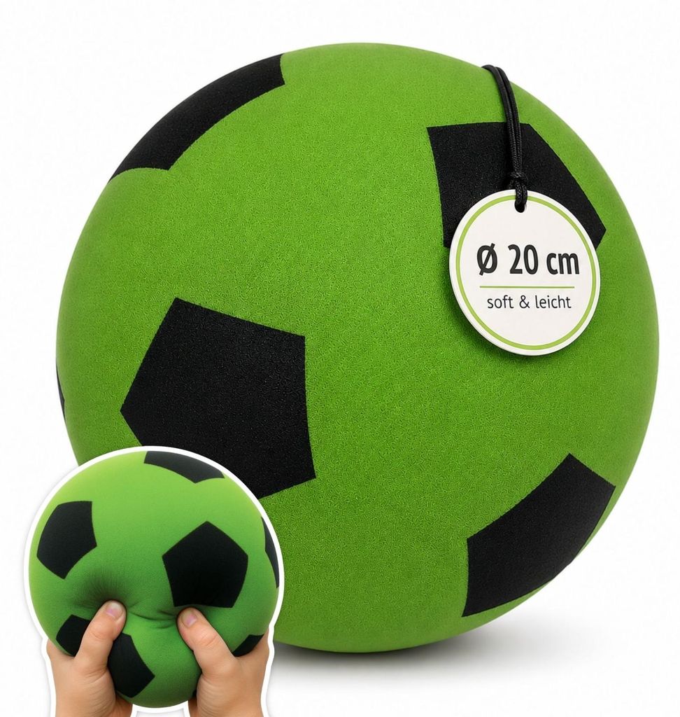 Zachte, groene foambal in voetbaldesign - veilige kinderbal Productafbeelding 