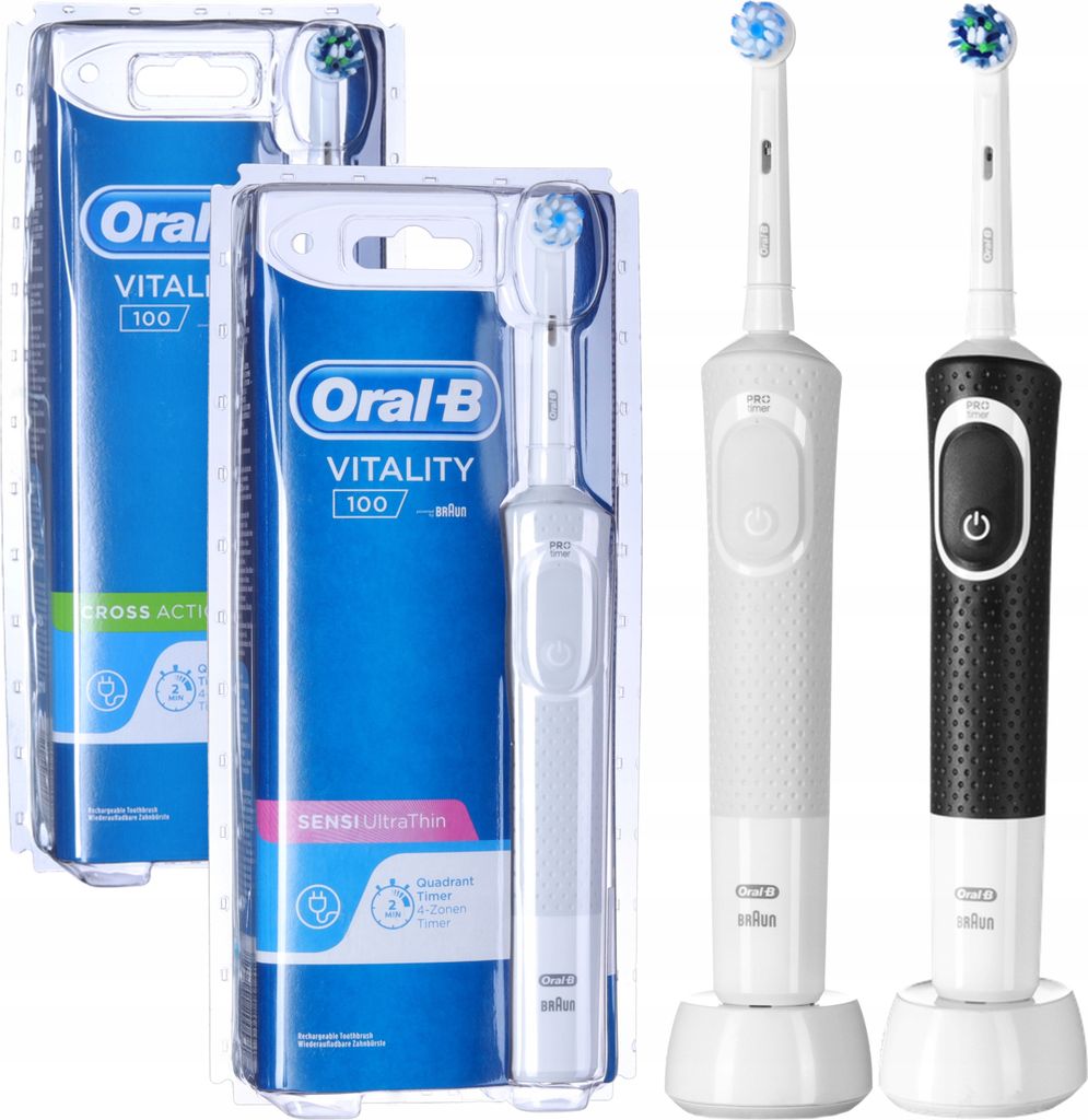 Oral-B | Elektrische Zahnbürsten Vitality 100 - Schwarz und Weiß - 2er Set - Effektive Reinigung