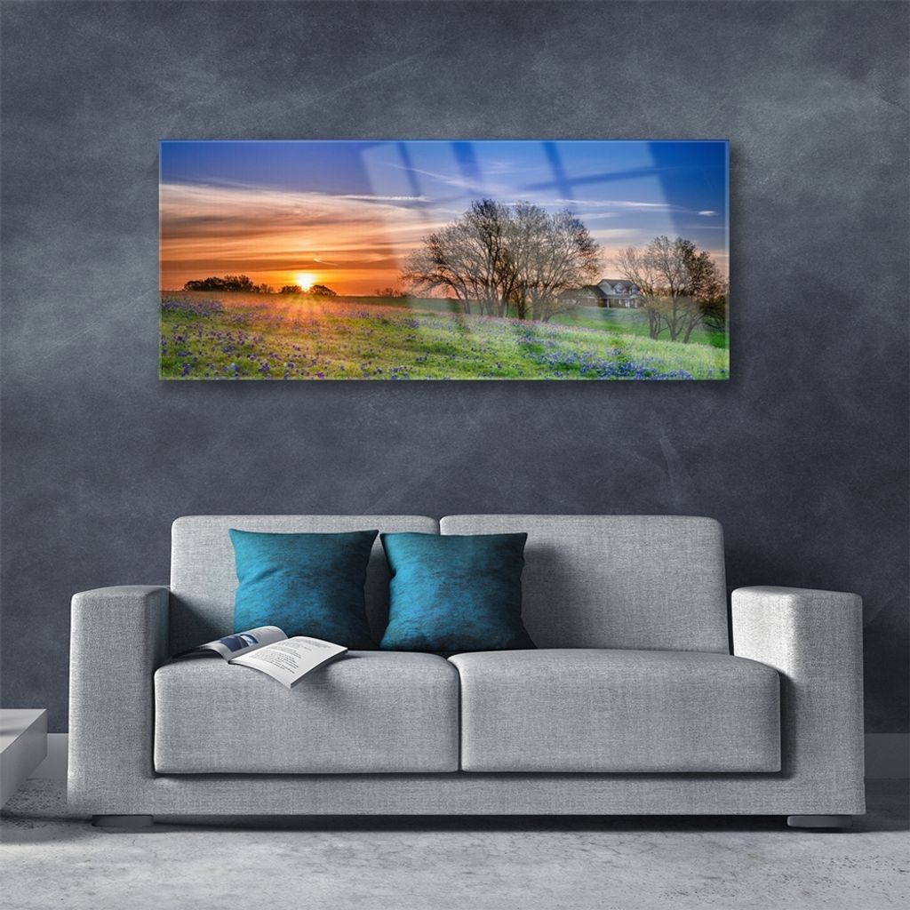 Acrylglasbilder 125x50 Wandbild Druck Wiese Sonne Landschaft
