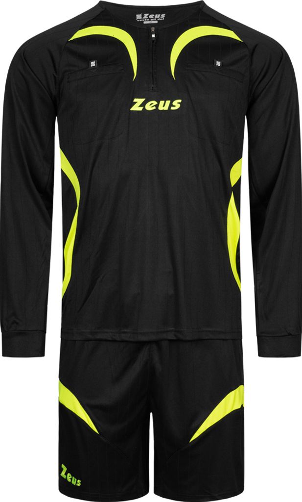 2XL NERO|Zeus Herren Schiedsrichter Set Trikot mit Shorts Schwarz