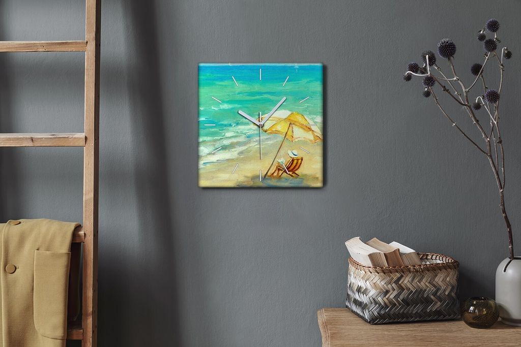 Coloray Hodiny Unikátní 30x30 cm Tiché hodiny Pro obývací pokoj a kuchyň Nástěnné hodiny Plátno Bílé ručičky hodin - Mořské vlny p...