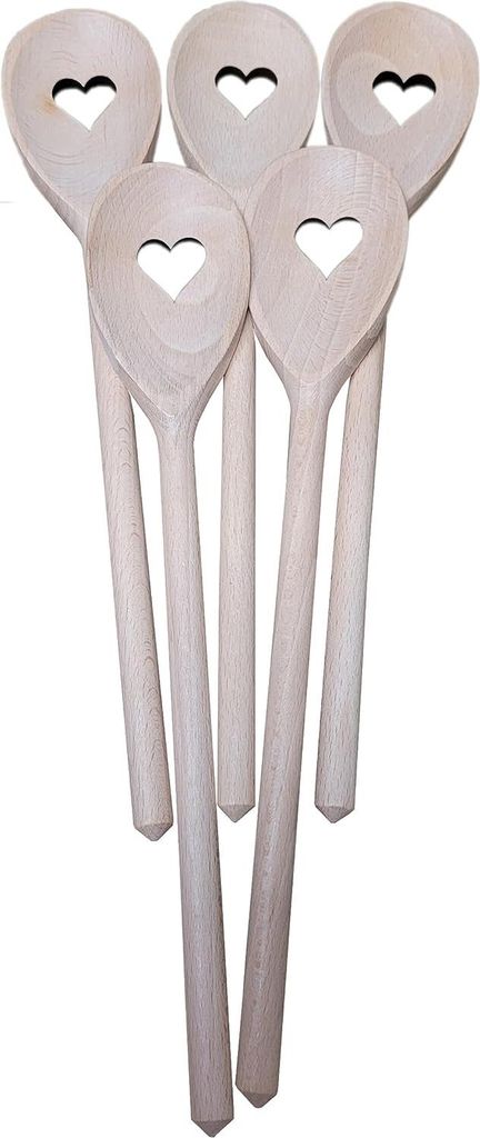 20 Stück Holzlöffel Wender - Holzkochlöffel Set zum Backen, Kochen und Probieren - 30 cm - Herz und Liebe