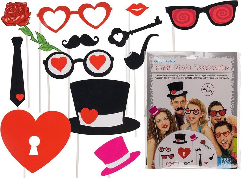 Party Foto Verkleidung Maske auf Stick Herz Rose Kussmund Brille Party Selfie