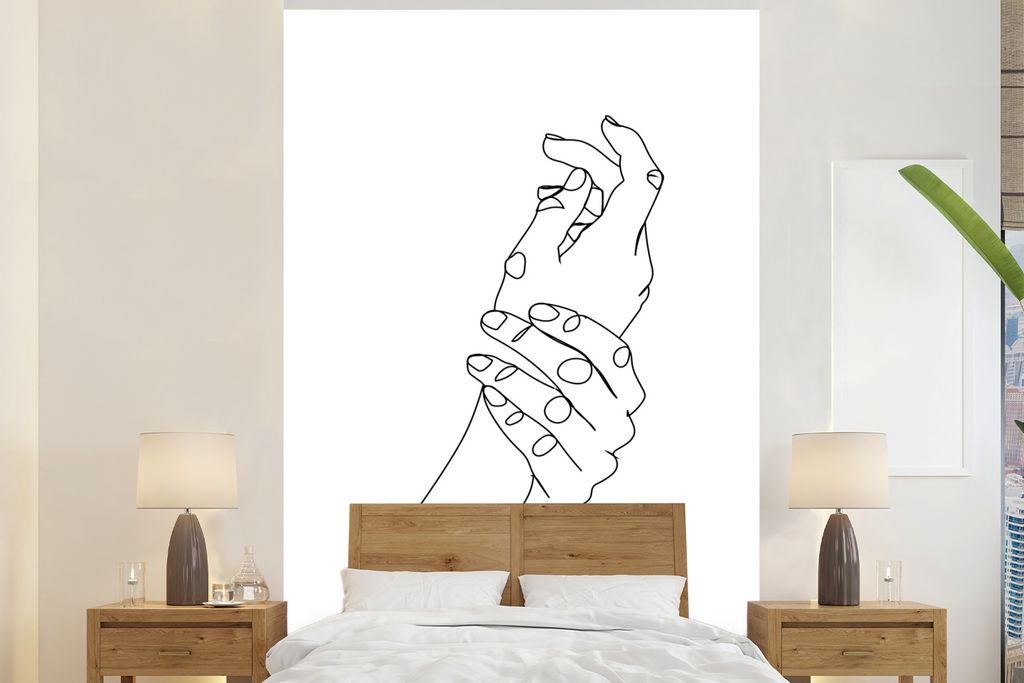 MuchoWow Fototapete für Wohnzimmer oder Schlafzimmer Wandtapete Vinyl Motivtapete Strichzeichnung - Hand - Schwarz - Weiß - 170x260 cm - Wohnzi...