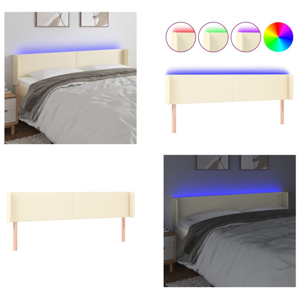 vidaXL LED Kopfteil Creme 203x16x78/88 cm Kunstleder - LED Kopfteil - LED Kopfteile - Kopfteil - Bett-Kopfteil