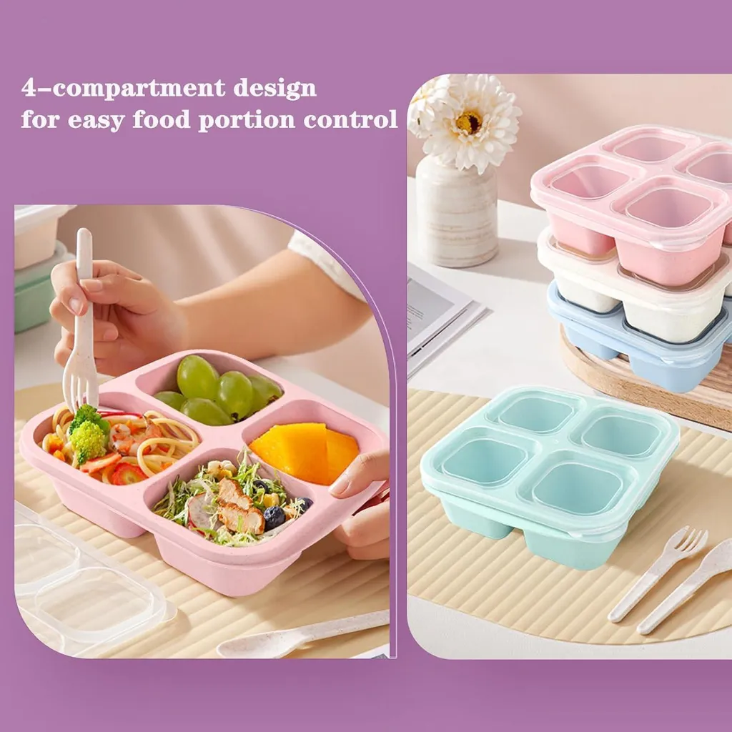 Boîte à goûter Bento pour enfant et adulte - Set de 4 lunch box 600ML - 5