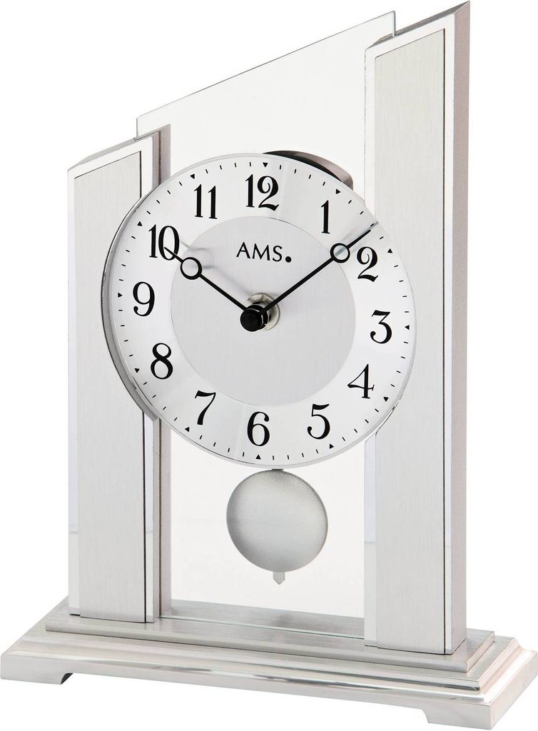 AMS 1169 Tischuhr Quarz mit Pendel silbern mit Glas
