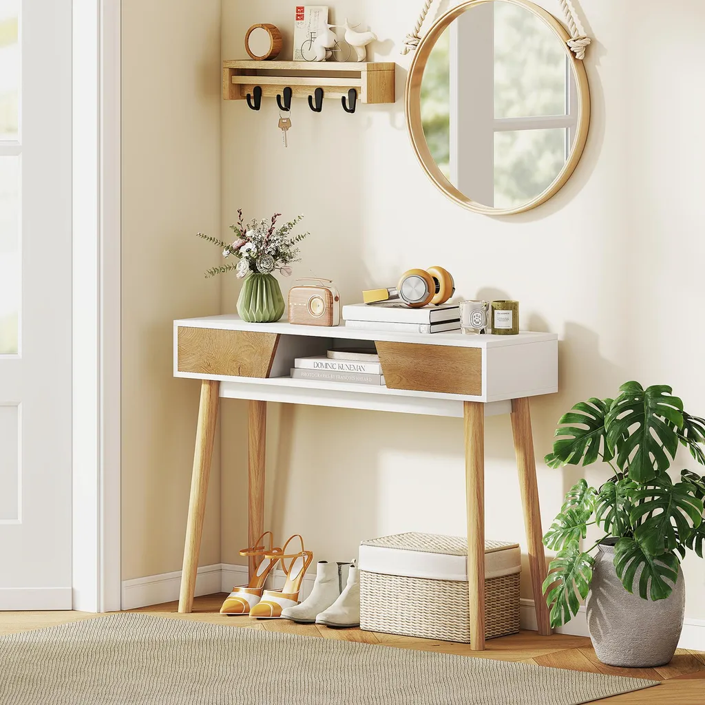 Table console design moderne blanche avec multiples rangements - Série LINEA