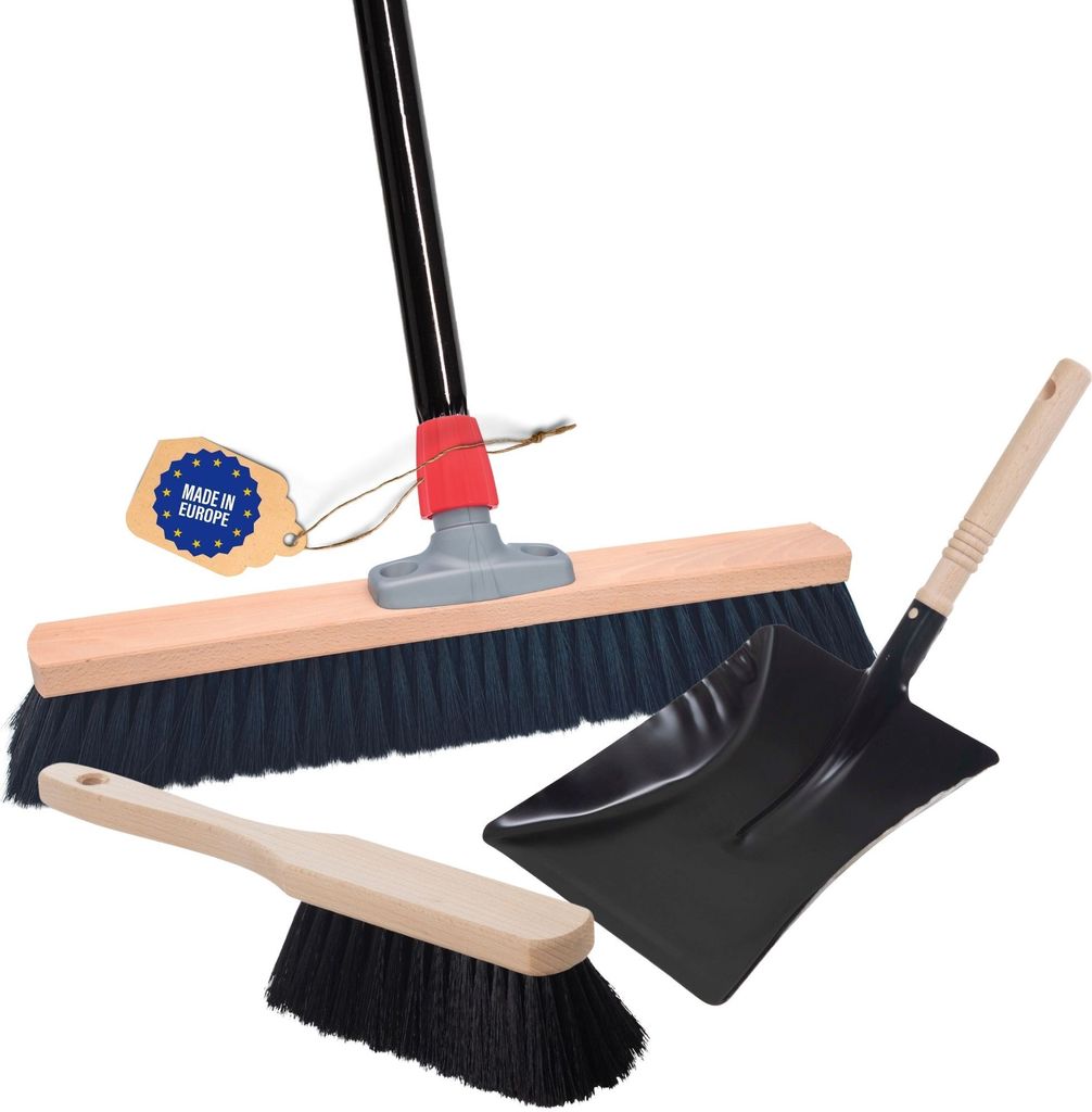 Novaliv Saalbesen Besen mit Stiel 50 cm Borsten Kunstborsten inkl. Kehrgarnitur schwarz bestehend aus Kehrblech und Handfeger besen fein Ideal als ...