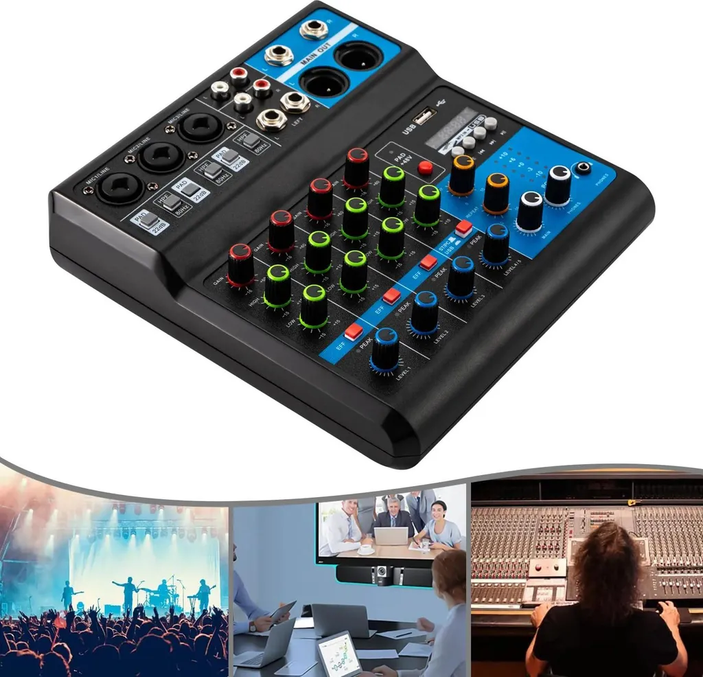 Mixeur audio Bluetooth 5.0 à 5 canaux avec interface USB pour studio