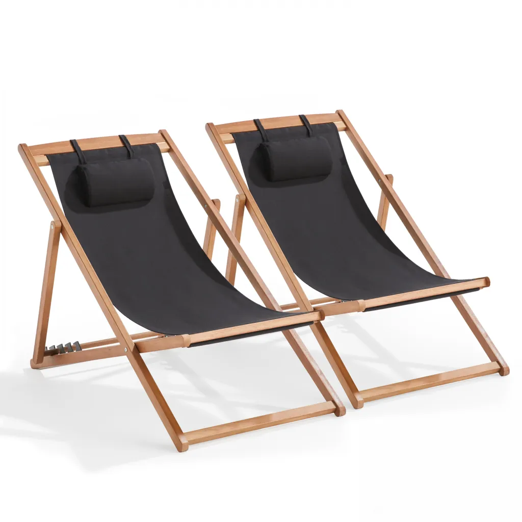 Chiliennes en eucalyptus Socoa : transats pliants durables et noirs